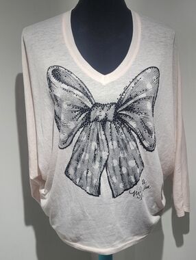 Disney Parks Womens Lightweight Minnie Mouse Bow Print Dolman Sleeve Top XS Pink
